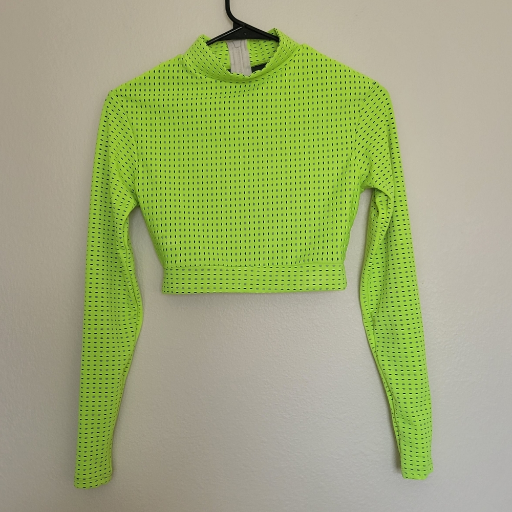 Acacia swimwear indo neon green/yellow long sleeve crop mesh zip back rash guard
